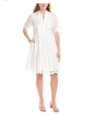 Tahari ASL White Embroidered Tiered Mini Skirt